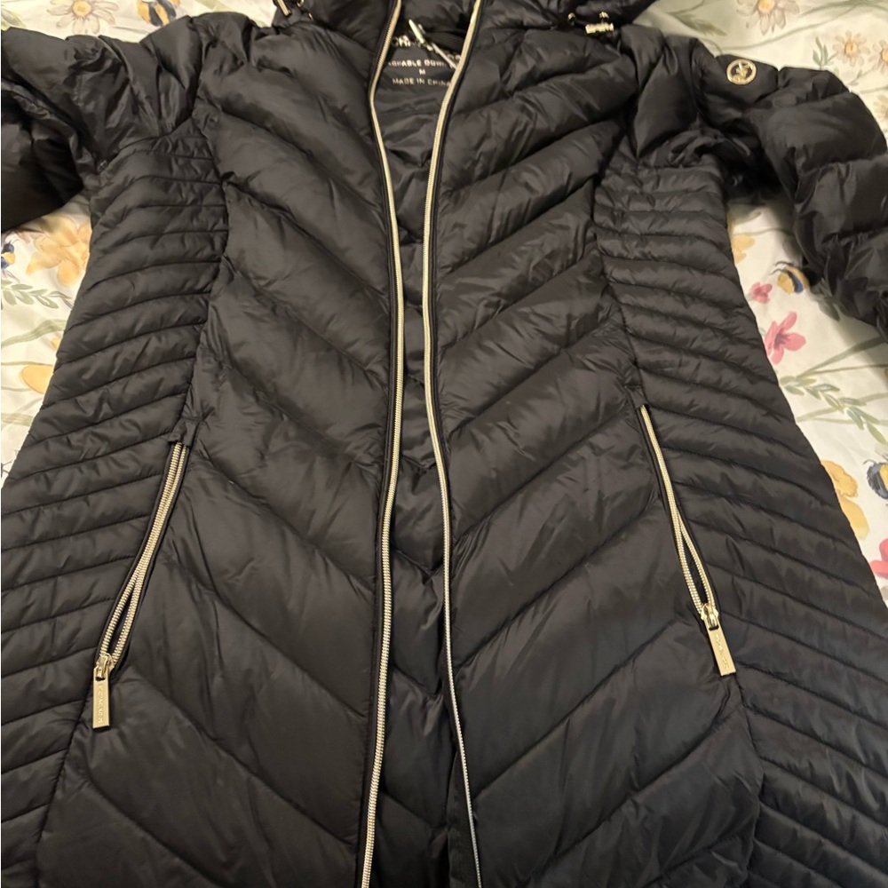 Michael Kors Black Puffer Jacket with Gold Accents
